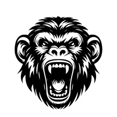 Vector logo of a raging gorilla. Professional logo of a chimpanzee. Black and white logo of an ape isolated on white background.