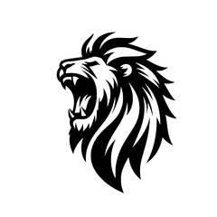 Vector logo of a roaring lion. Black and white illustration of tiger hiss. vector logo for brand, emblem, tattoo.