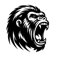 Vector logo of a raging gorilla. Professional logo of a chimpanzee. Black and white logo of an ape isolated on white background.
