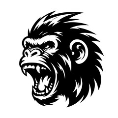 Vector logo of a raging gorilla. Professional logo of a chimpanzee. Black and white logo of an ape isolated on white background.
