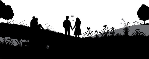 Vector illustration of a couple in love holding hands. Happy Valentine's Day.