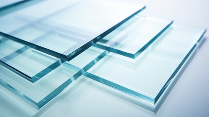 Transparent tempered float glass sheets pile. Window material sample