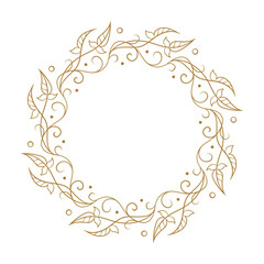Vector round floral frame with ivy leaves decoration. Vintage style ivy stems wreath.
