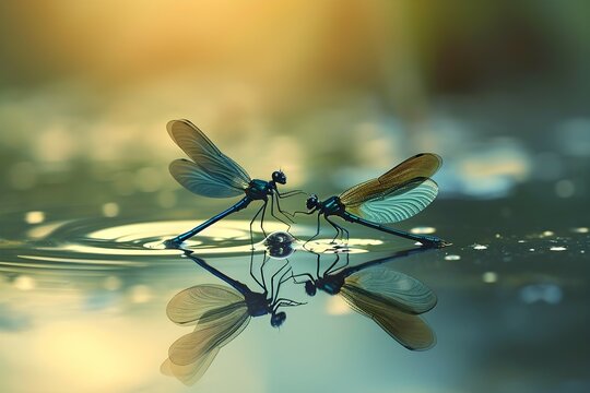 Dragonfly pair laying eggs