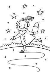 Hand drawn kawaii coloring book illustration