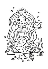 Hand drawn kawaii coloring book illustration