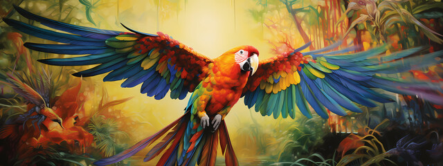 Fototapeta premium Tropical Splendor: The Vibrant Parrot's Display
