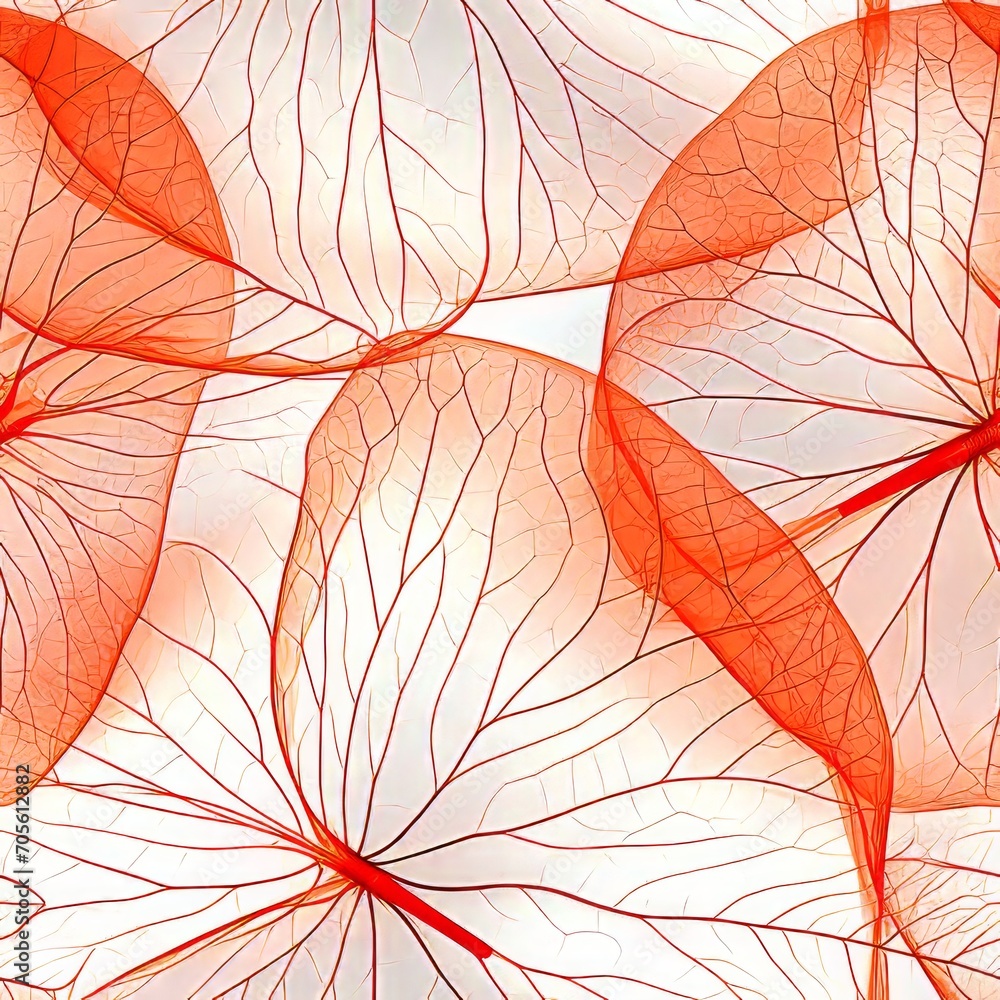 Poster seamless translucent orange foliage skeleton pattern with a textured look on a white background