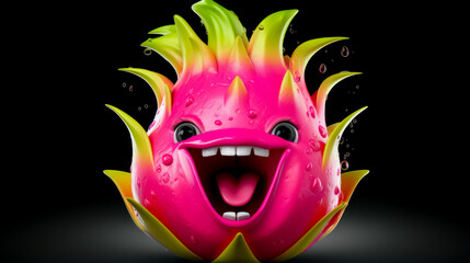 Pitahaya with a cheerful face 3D on a white background.