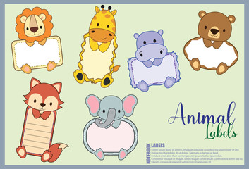 Animal Notebook Labels Vector and Illustration. Sticker for Nametag. Animal Printable Labels.