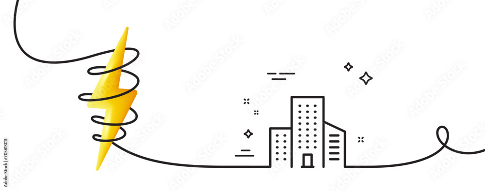 Poster buildings line icon. continuous one line with curl. city architecture sign. skyscraper building symb