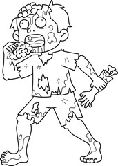 Zombie Eating Human Flesh Isolated Coloring Page