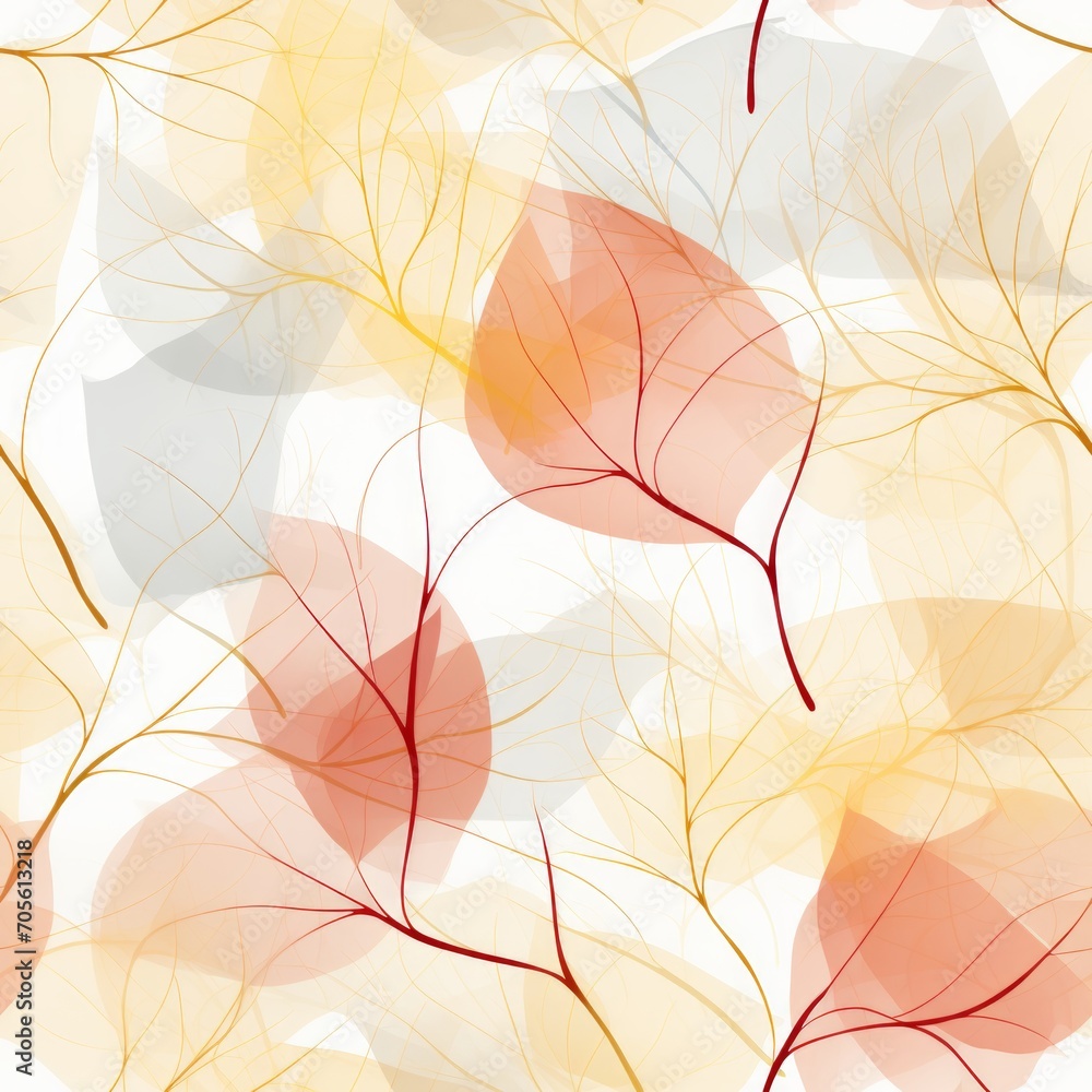 Poster autumn foliage skeleton seamless pattern with translucent texture on white background