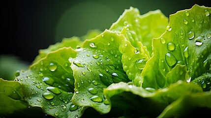 Vibrant green lettuce leaves with glistening water droplets   macro shot  canon eos r, f5.6