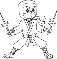 Ninja Holding a Twin Sai Isolated Coloring Page 