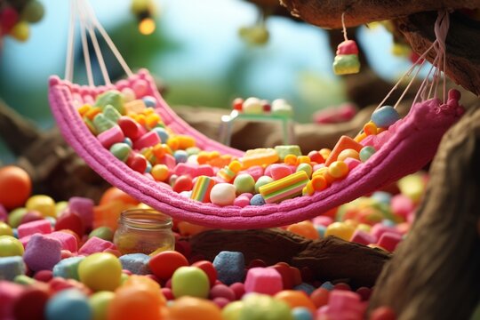A hammock made of candy in a land of sweets