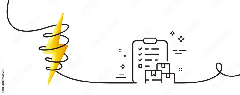 Poster delivery report line icon. continuous one line with curl. parcel documents sign. express service sym