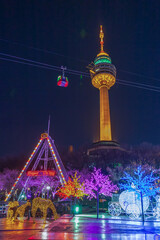 The night view of the e-world amusement park in Daegu, South Korea.