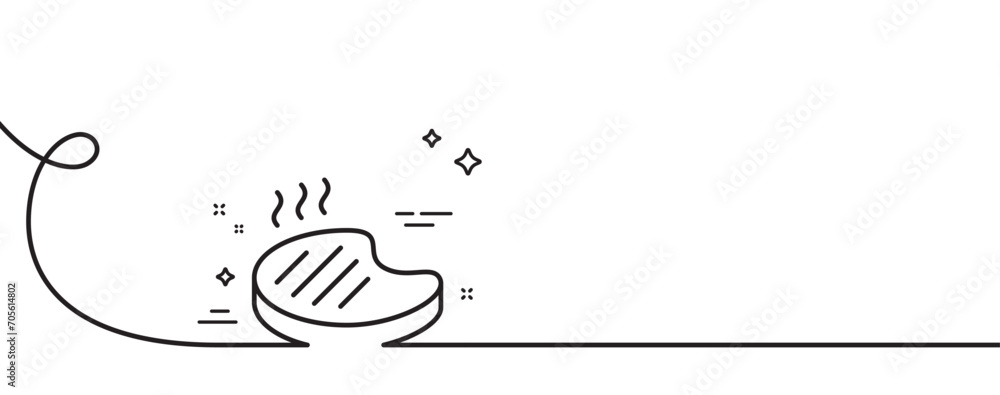 Aufkleber grilled steak line icon. continuous one line with curl. barbecue meat food sign. hot grill salmon sy