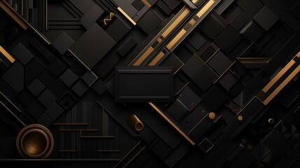 Black and Gold Design Background with a Frame, Space For Text, Web Banner