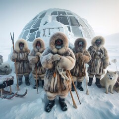 Eskimo people living in extreme weather condition - obrazy, fototapety, plakaty