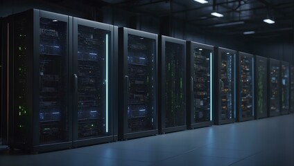 a row of servers in a server room

