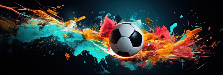soccer ball on a background of multicolored abstraction, An image in the style of abstract impressionism, Generative ai.