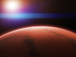 planet Mars in space with sun