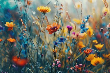 Obraz premium A bunch of flowers placed in the grass. Suitable for nature-themed designs or concepts