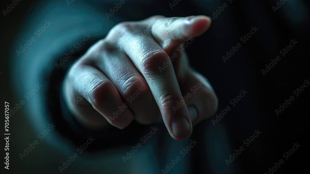 Aufkleber A close up of a person's hand pointing at something. Suitable for illustrating directions or emphasizing a specific object or idea
