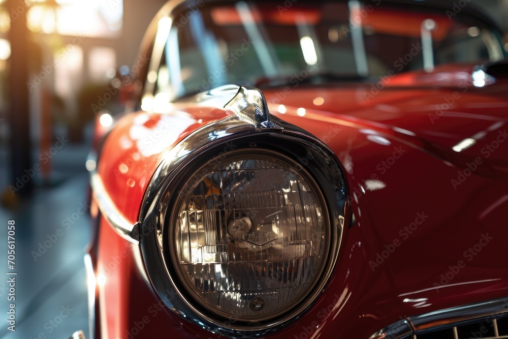 Aufkleber A close up view of the front of a red car. This image can be used for automotive-related designs and advertisements
