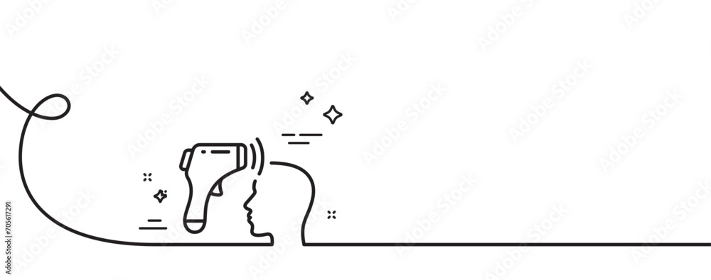Poster electronic thermometer line icon. continuous one line with curl. temperature scanner sign. fever mea