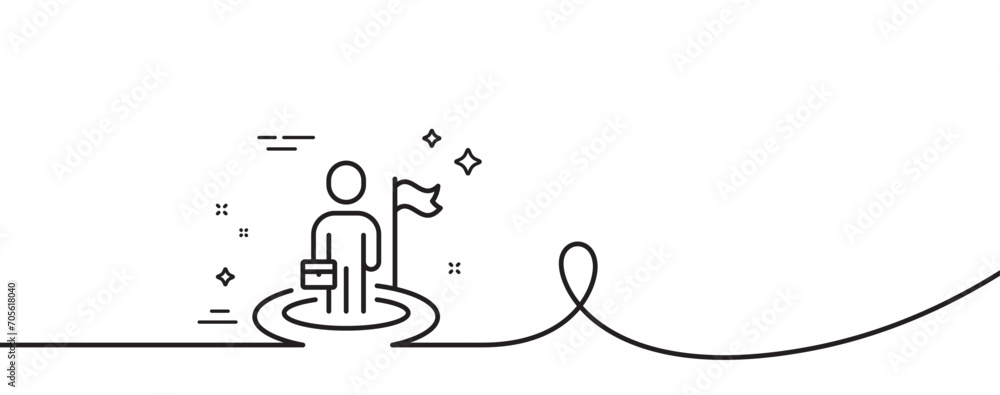 Poster leadership line icon. continuous one line with curl. person with flag sign. business skill symbol. l
