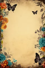 Foto auf Acrylglas Schmetterlinge im Grunge Grunge background with butterflies and flowers. Copy space for text.  © Jioo7
