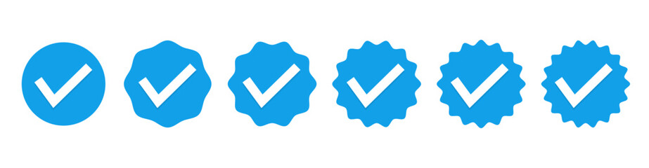 Blue verified label check marks sign vector design illustration - obrazy, fototapety, plakaty