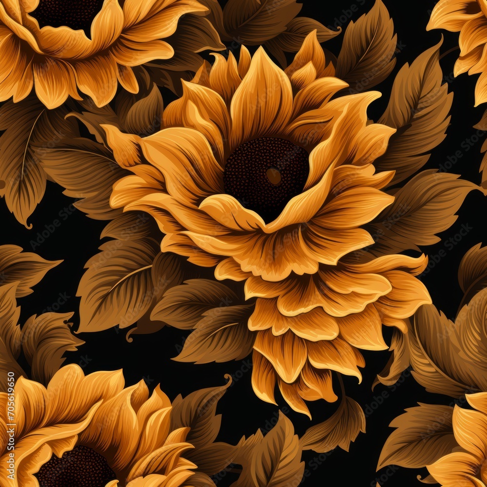 Poster beautiful and vibrant sunflower seamless pattern with a balanced and visually appealing composition