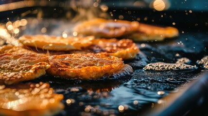 Flapjacks cooking on a griddle