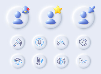 Brush, Group and Consulting business line icons. Placeholder with 3d cursor, bell, star. Pack of No microphone, Recovery data, Bike icon. Diagram chart, Electricity power pictogram. Vector