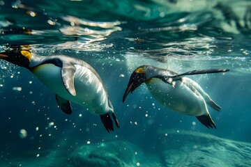 Penguin chase tuna underwater