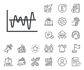 Economic graph sign. Salaryman, gender equality and alert bell outline icons. Investment chart line icon. Stock exchange symbol. Business finance. Stock analysis line sign. Vector