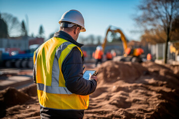 Focused Foreman Managing Construction Site Via Digital Tablet, selective focus