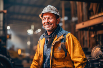 A Workday Smile: Middle-Aged Latino Welder in His Element, selective focus