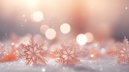 Fototapeta na wymiar A background of subdued peach color with snowflakes, color of the year, new year, Generative AI.