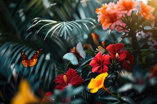 A close-up view of a bunch of flowers with a butterfly perched on top. This image can be used to add a touch of nature and beauty to various projects