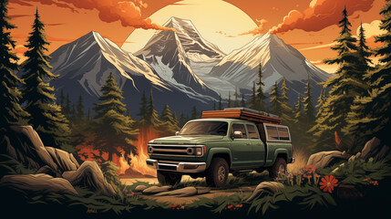 Embark on a mountainous travel adventure with an SUV truck 4x4 ride.