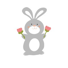 cute bunny with flowers illustration - easter rabbit - animal illustration art