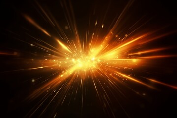 Bokeh golden orange color beam design glow on dark black abstract background. Generative AI