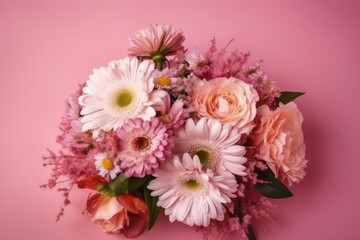 Bouquet of flowers on a delicate pink background. Generative AI