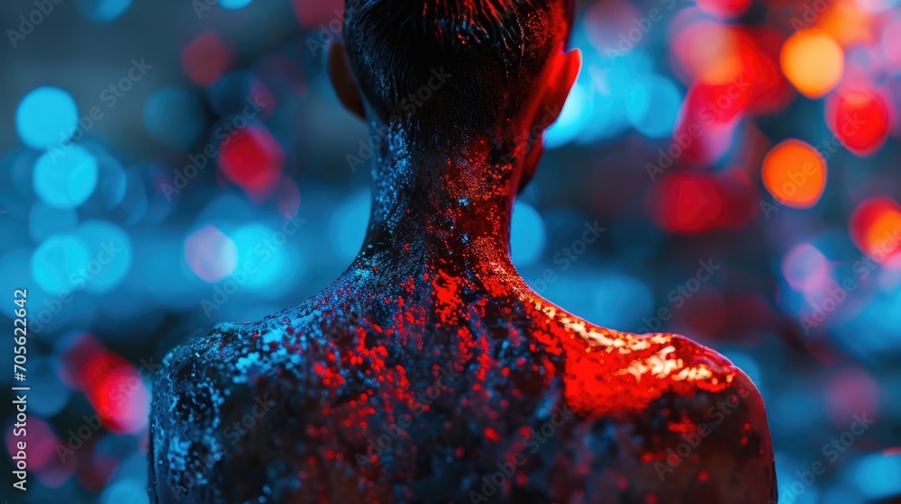 Poster A man's back covered in shimmering glitter. Perfect for adding a touch of sparkle and glamour to any project