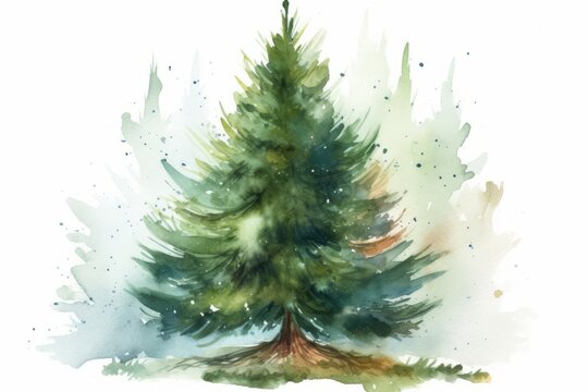 Christmas tree. Watercolor painting isolated on white background. Generative AI
